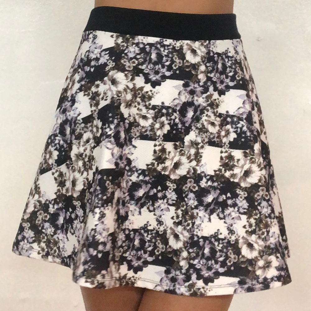 Mini Skirt with Black & Purple Flowers XHILARATION